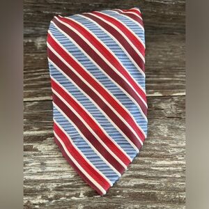 Faconnable necktie men’s vintage formal tie red white blue striped Italy‎ silk